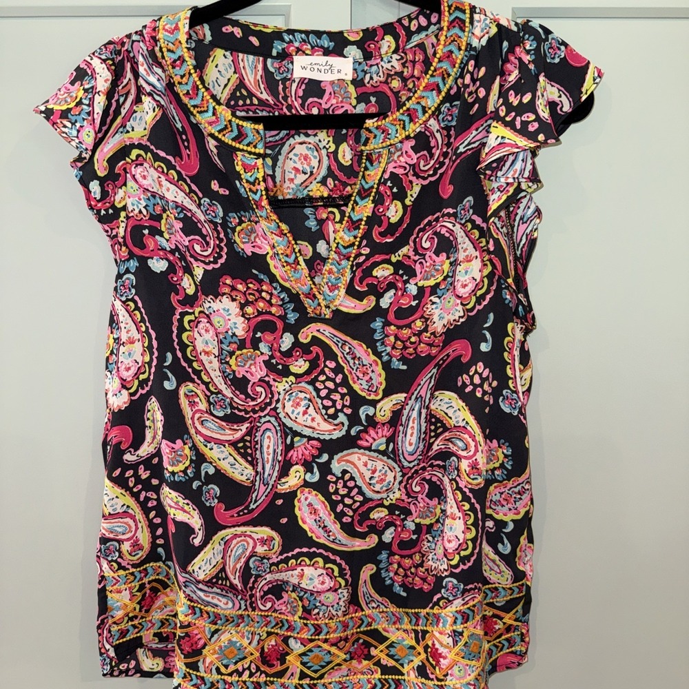 Emilyβ Wonder Paisley Blouse Size Small Embroidery Detail Sleeveless Boho Top